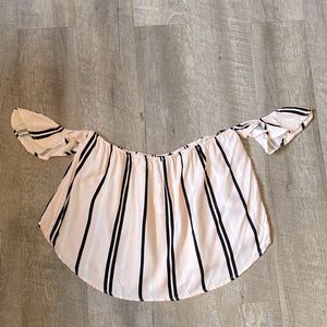 Forever 21 Pink and Black Vertical Stripes Off Shoulder Crop Top Large NWT